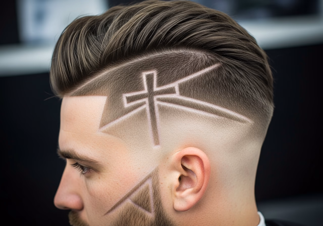 Cross Line Design haircut for gents 2026 - bold cross razor line pattern