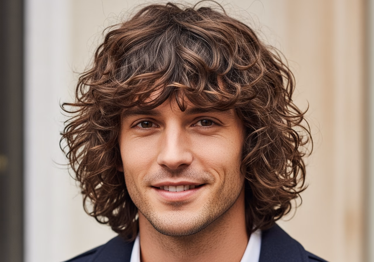 Curly Shaggy haircut for curly hair men 2026 - choppy layered curly shaggy style