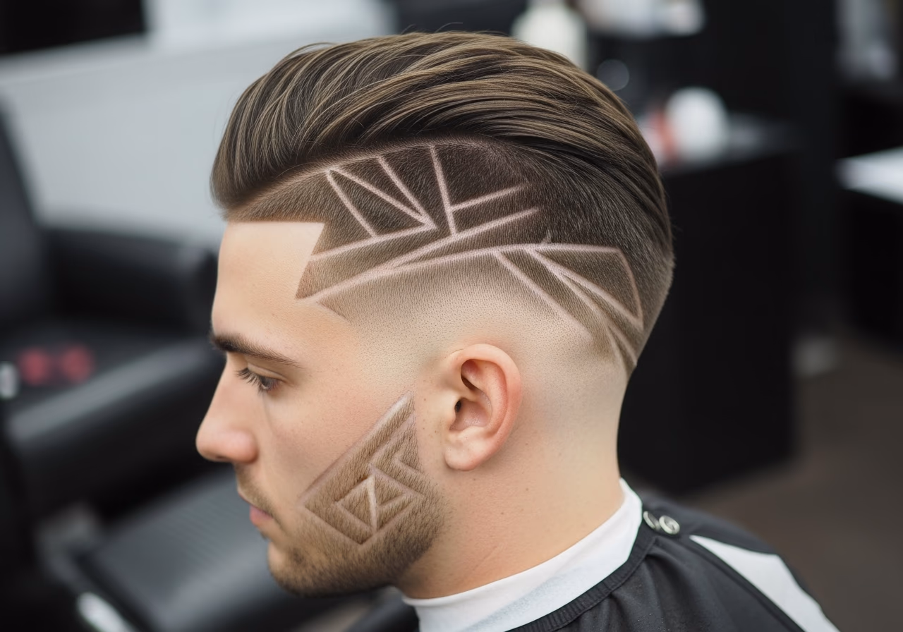Geometric Line Pattern haircut design for gents 2026 - modern geometric razor lines