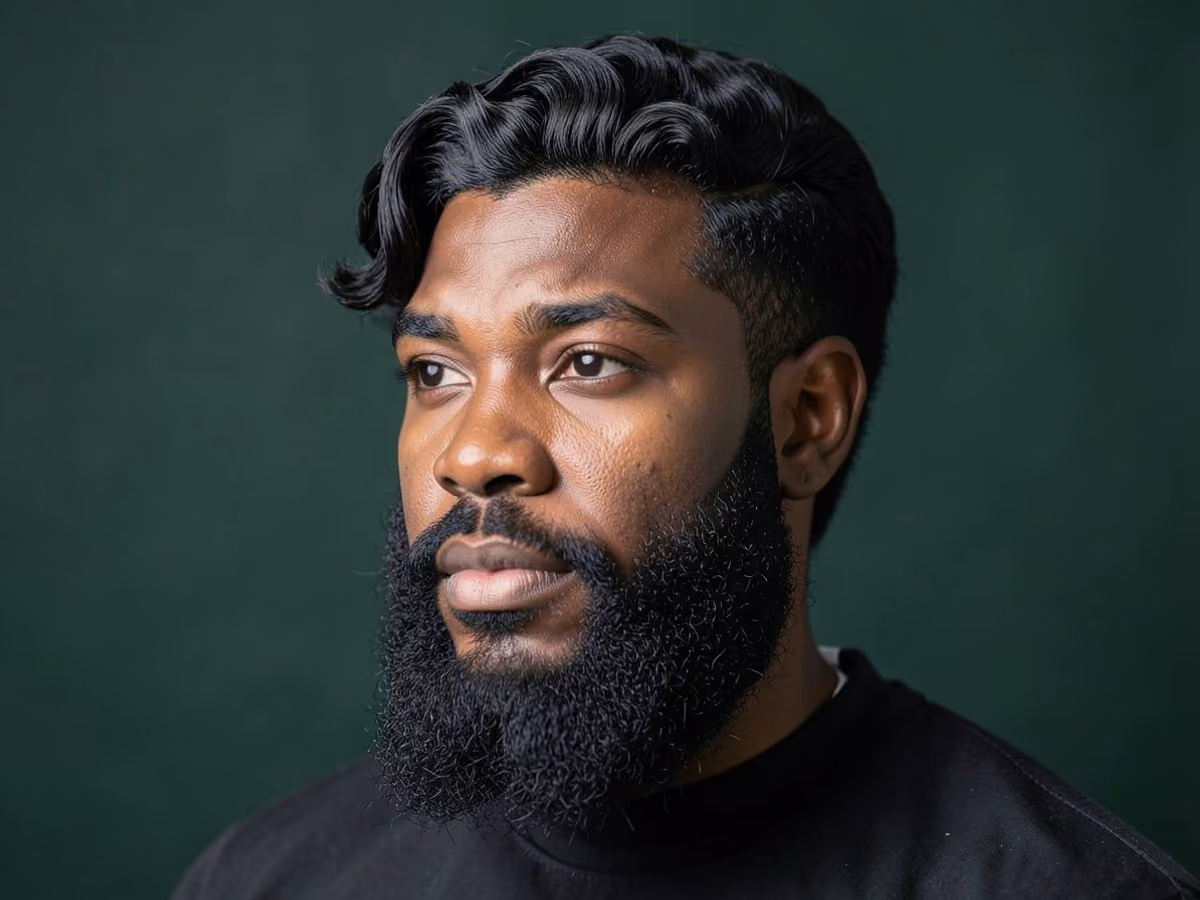 Man with a waves with full beard haircut
