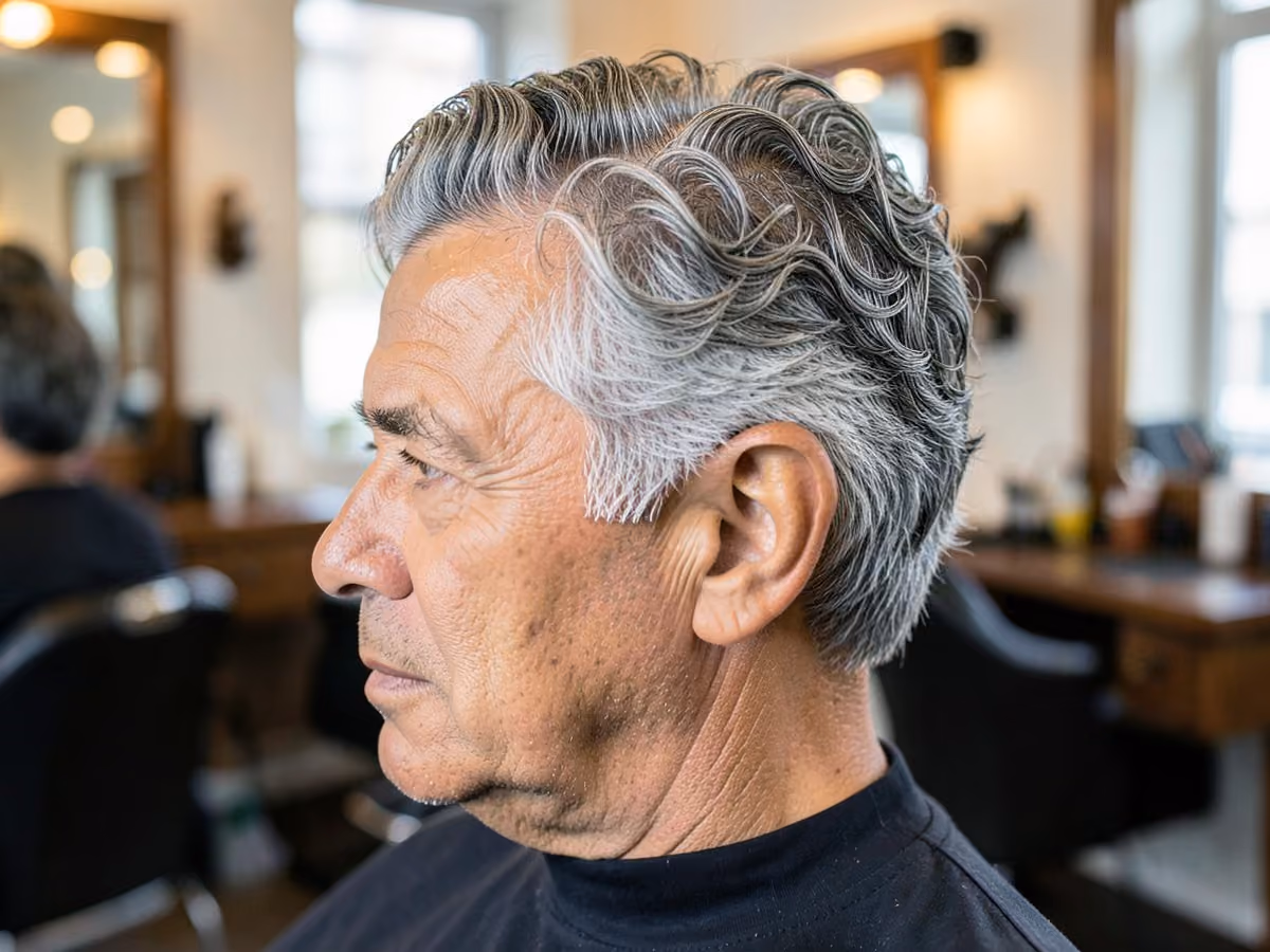 Man with a disco perm haircut