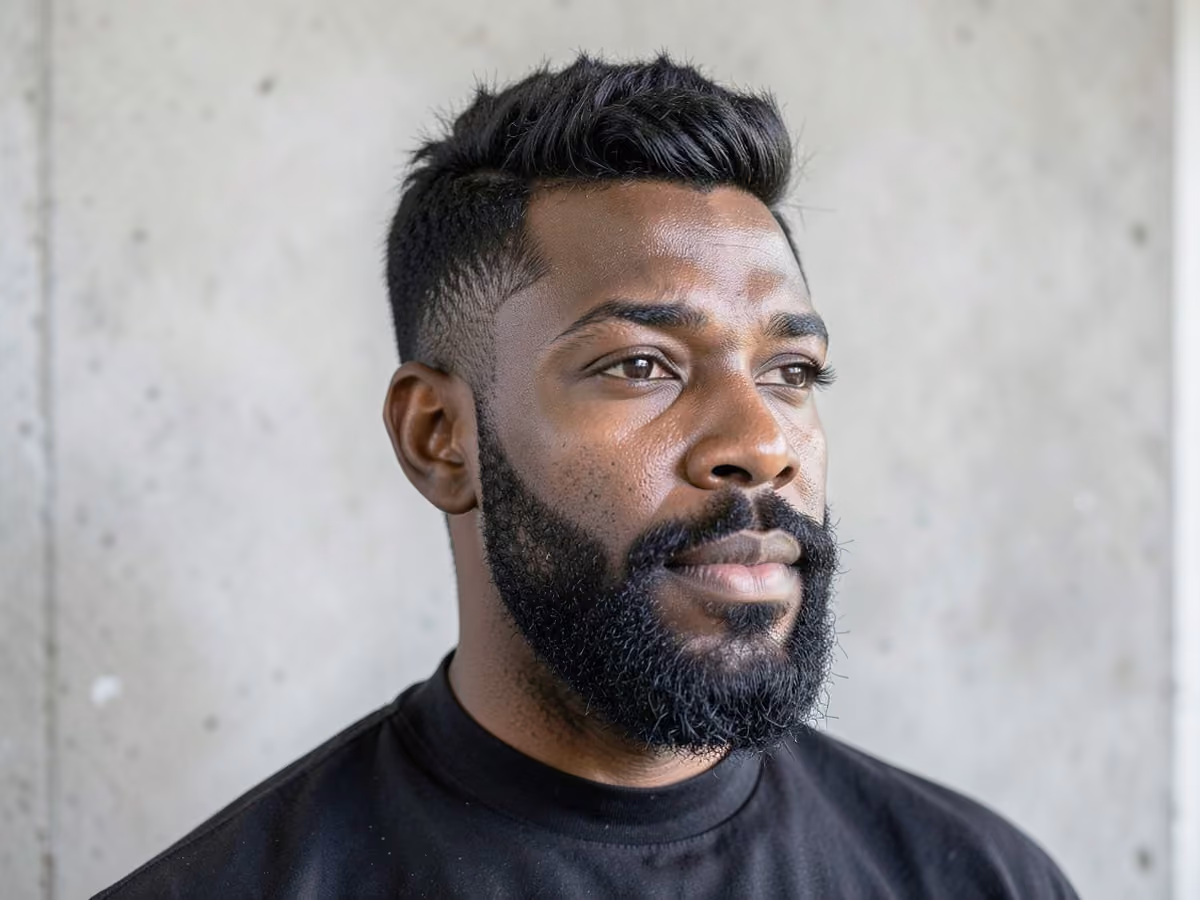Man with a feathered wings haircut
