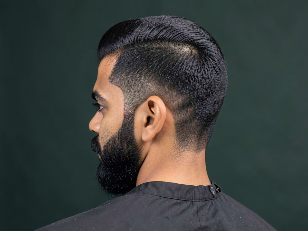 Man with a helmet haircut