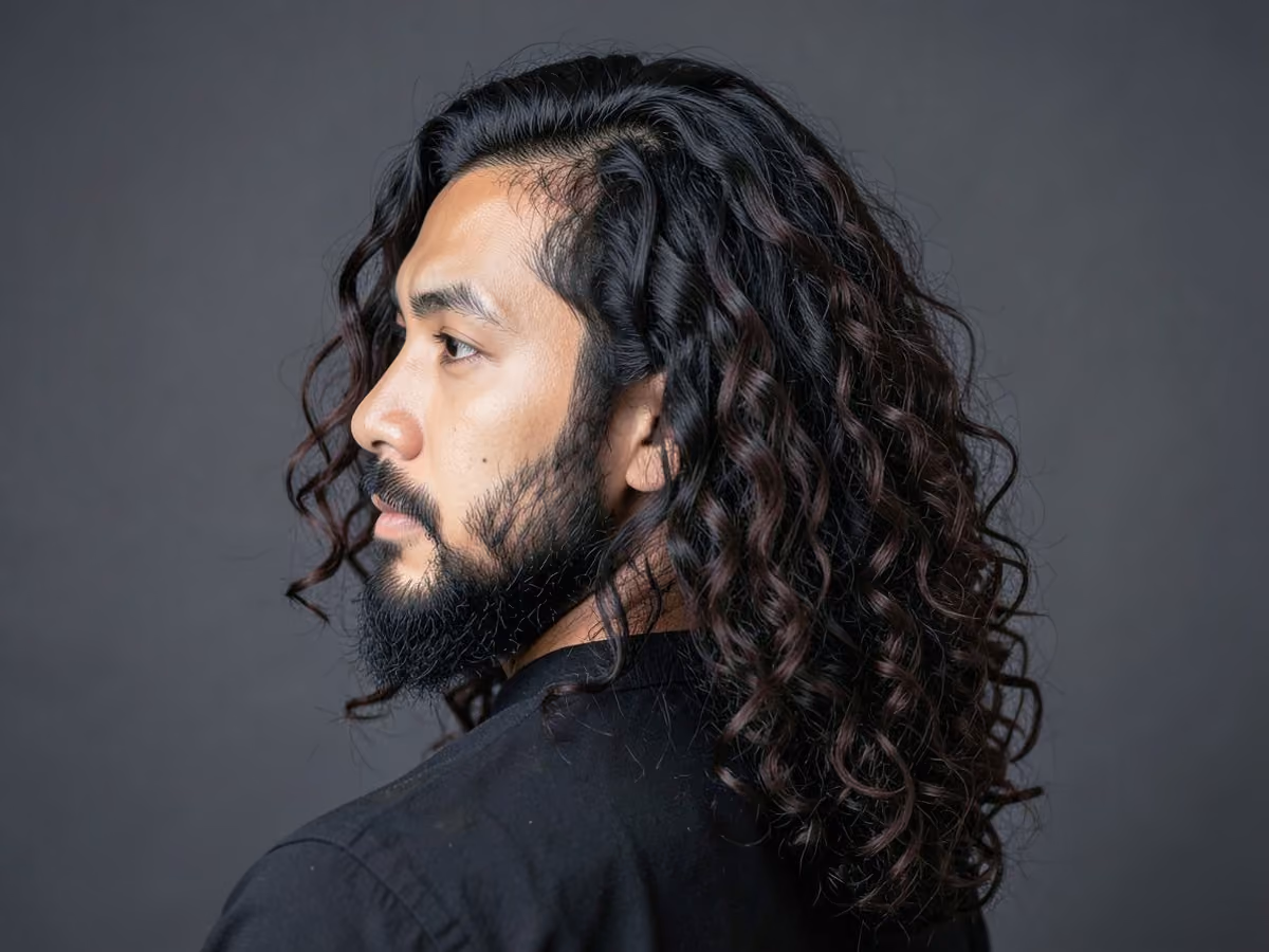 Man with a hippie curls haircut