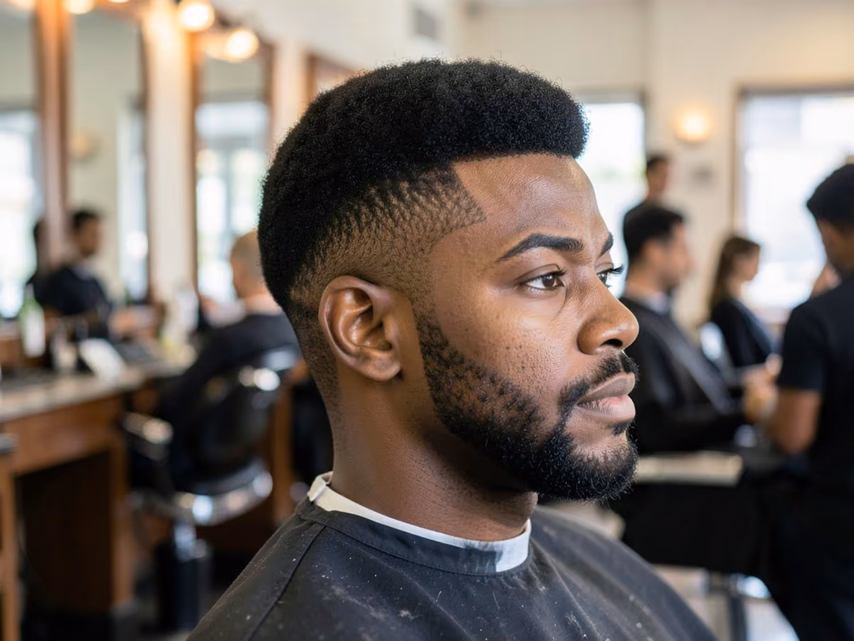 Man with a shaped afro haircut