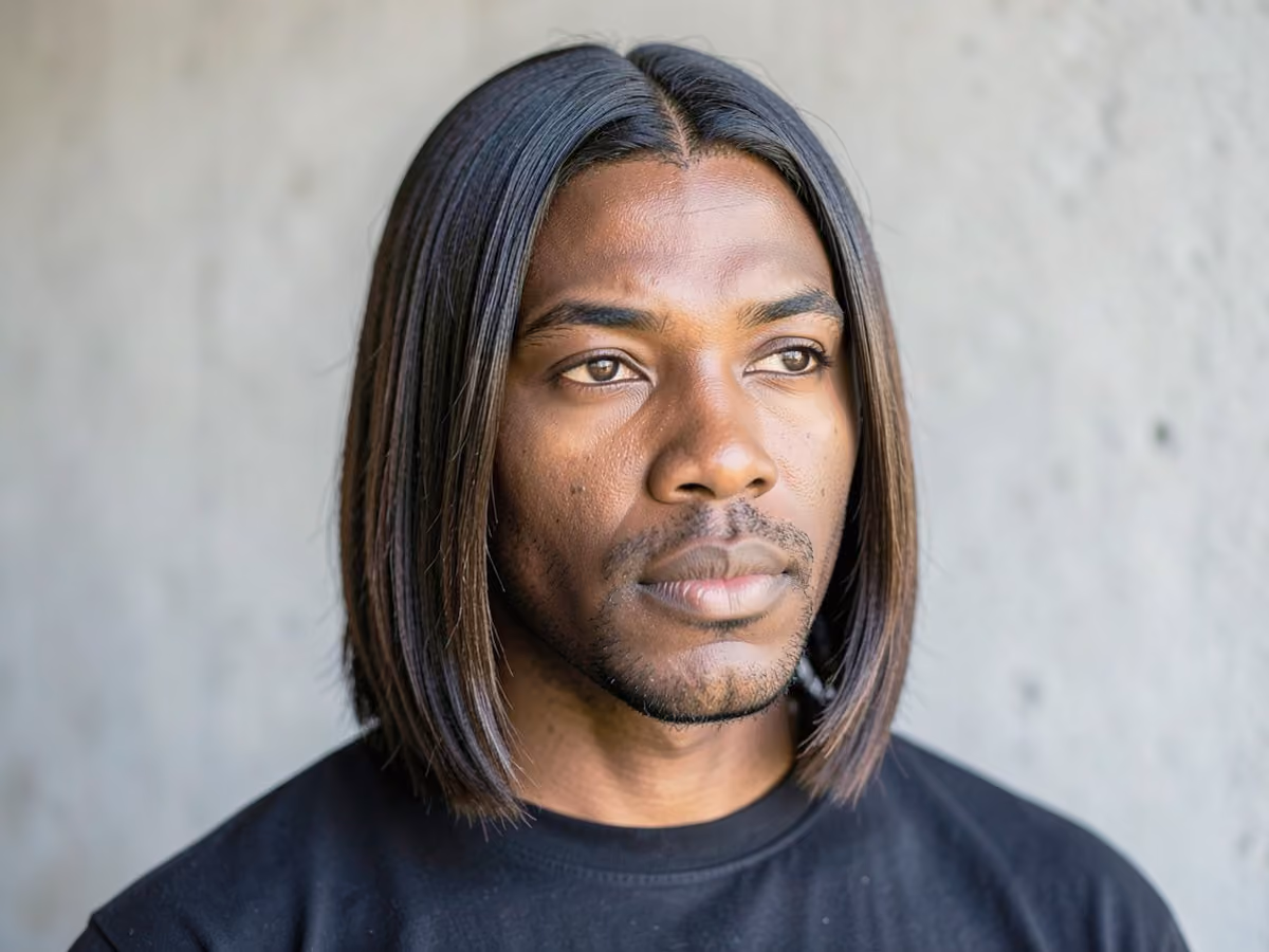 Man with a shoulder length center part