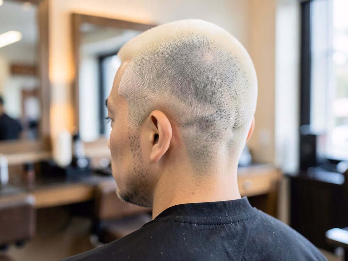 Man with a bleached buzz cut