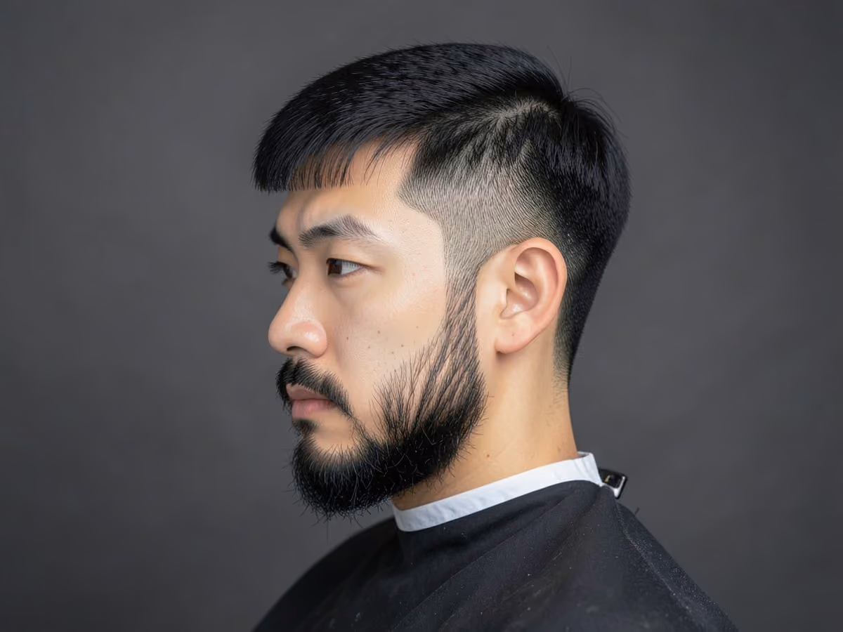 Man with a brushed forward caesar haircut