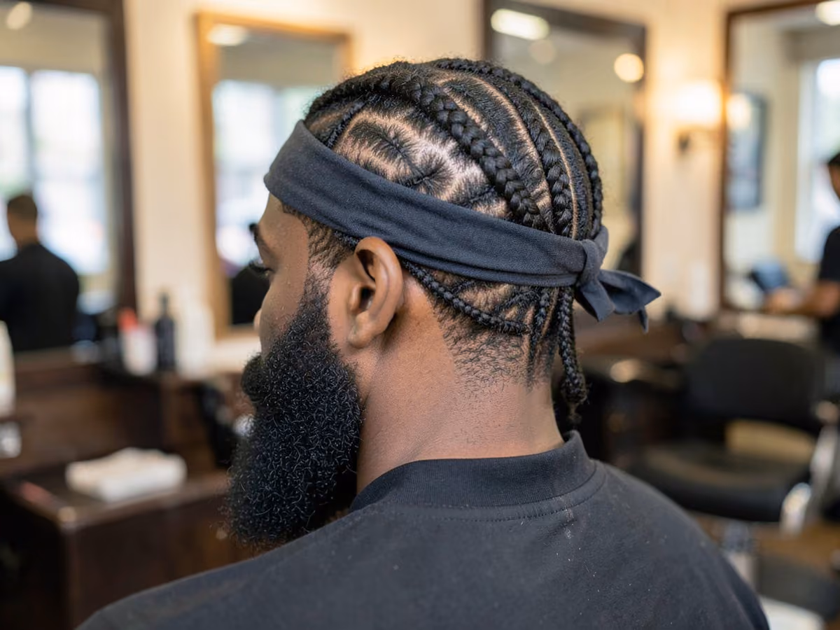 Man with a cornrows with bandana haircut