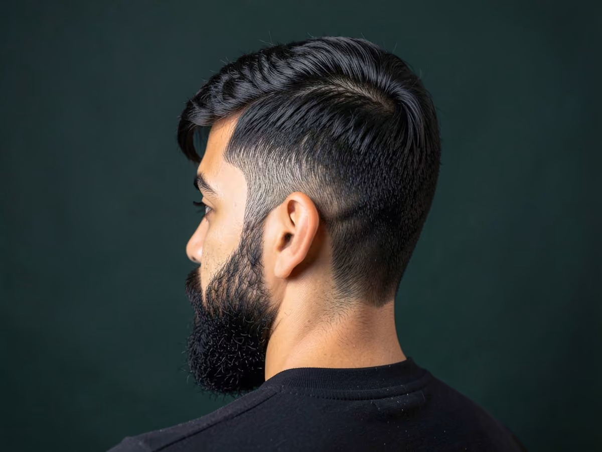 Man with a flicked up fringe haircut