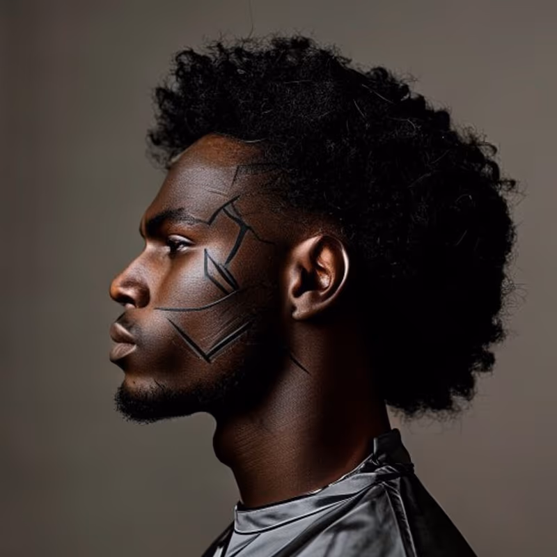 Afro with Design hairstyle for men 2026 — Afro variation, best for Statement, eye-catching looks, modern barbering by Master Stylist Jessica Hamilton