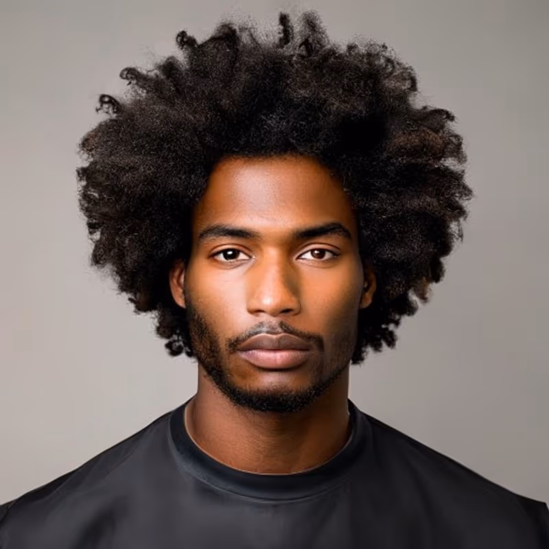 Blowout Afro hairstyle for men 2026 — Afro variation, best for Curly/coily hair wanting volume, modern barbering by Master Stylist Jessica Hamilton