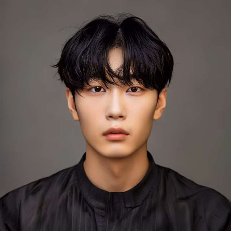 Comma Hair hairstyle for men 2026 — Asian Men Haircuts variation, best for K-drama soft, romantic looks, modern barbering by Master Stylist Jessica Hamilton