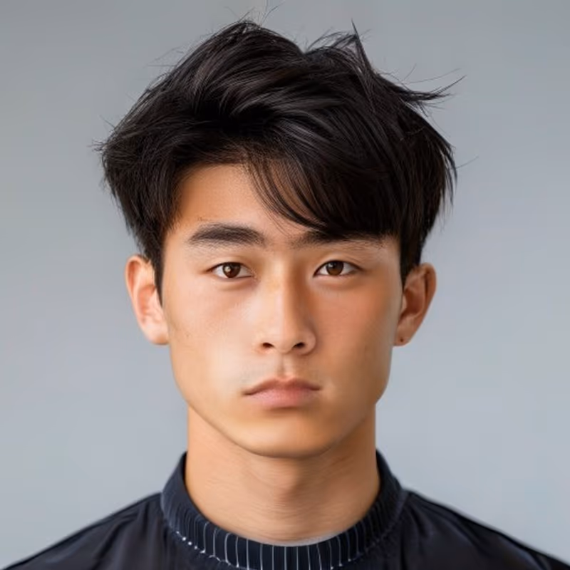 Fringe Up hairstyle for men 2026 — Asian Men Haircuts variation, best for A sharper, more mature K-style, modern barbering by Master Stylist Jessica Hamilton