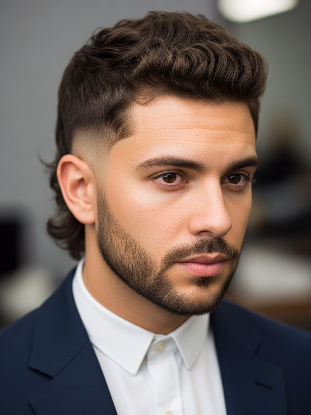 Tapered Baby Mullet hairstyle for men 2026 — baby mullet variation, best for diamond faces with prominent cheekbones, modern barbering by Master Stylist Jessica Hamilton