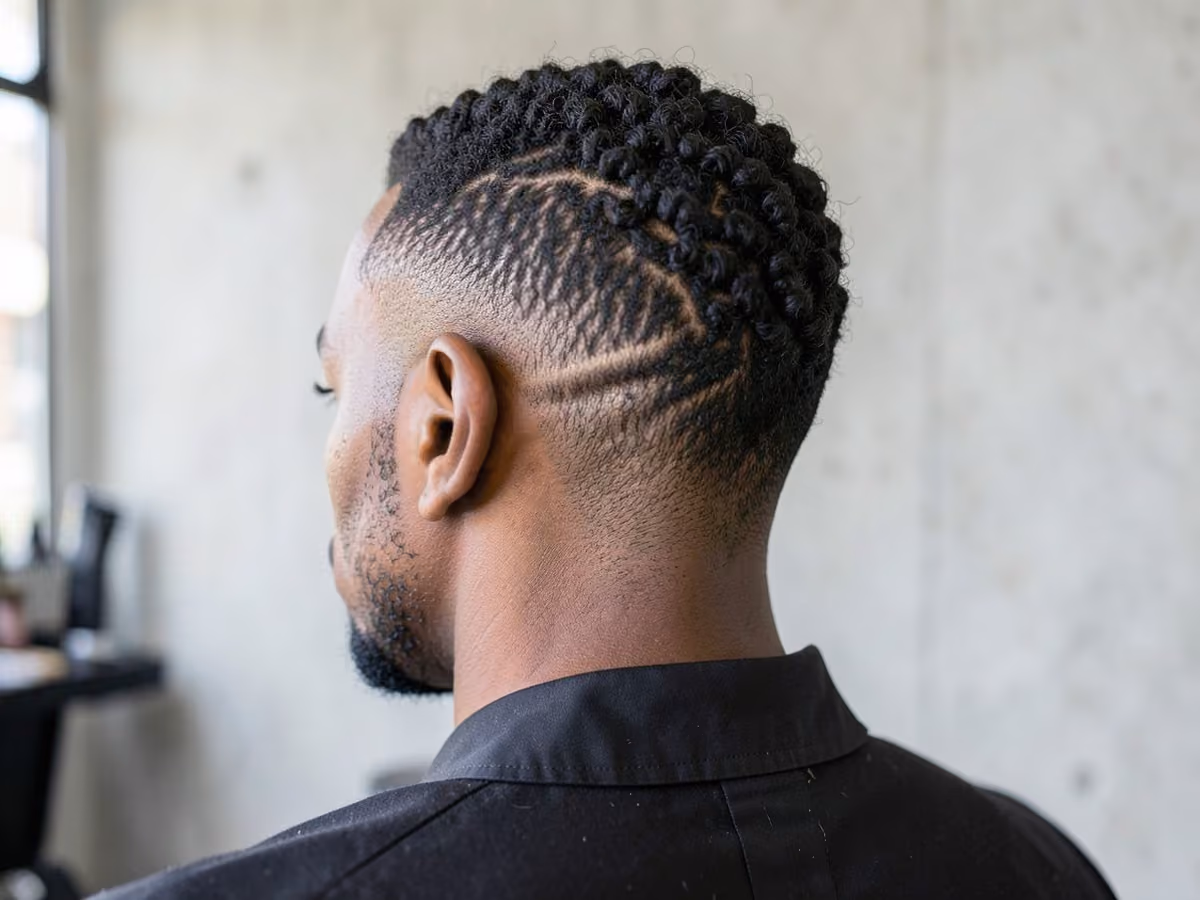 Man with a blocked nape on coily hair