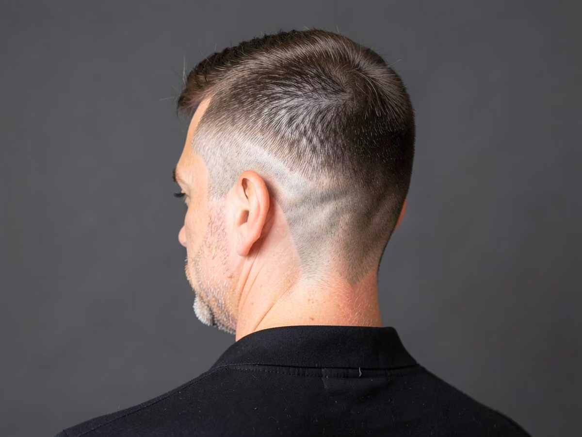 Man with a burst fade back of head