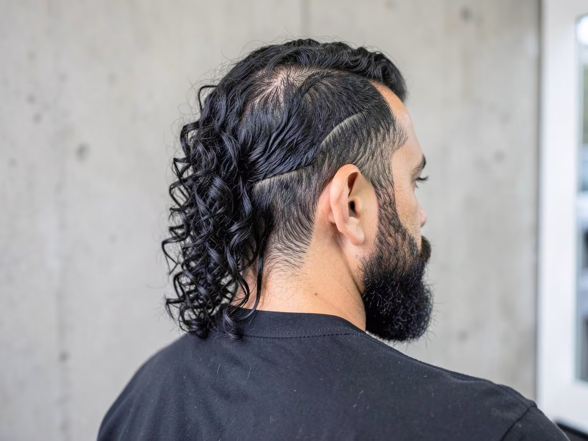 Man with a curly long back