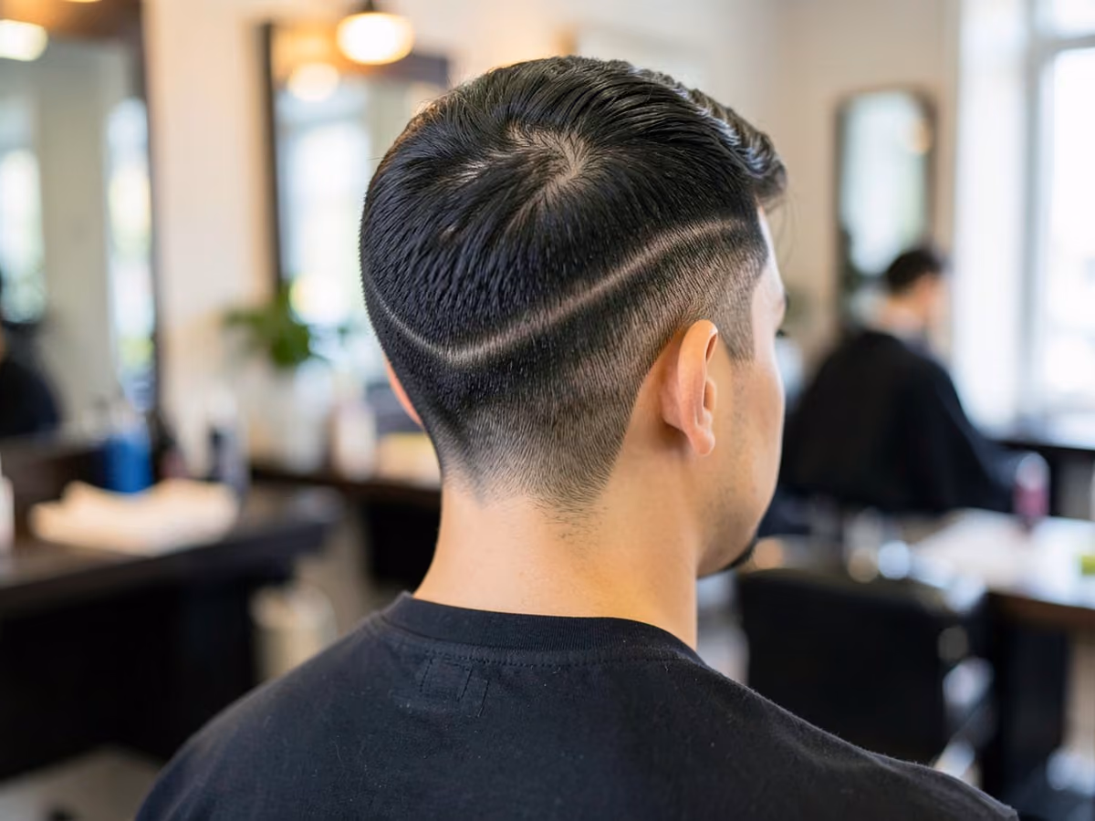 Man with a curved line nape design haircut