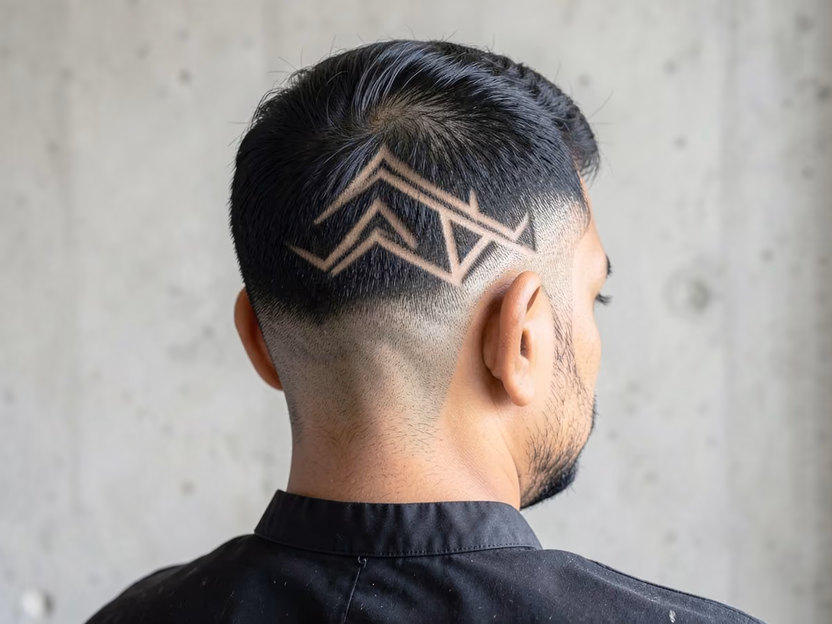 Man with a geometric nape design haircut
