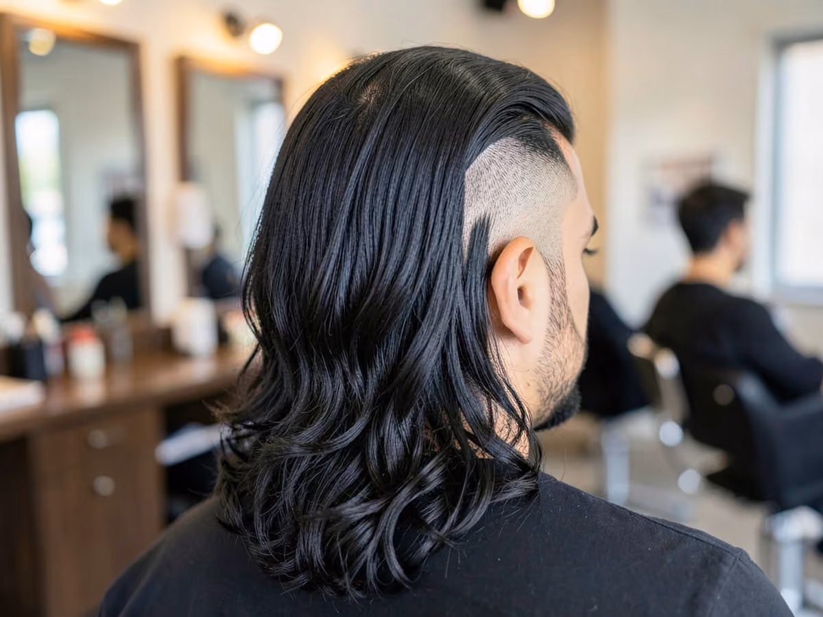 Man with a shaved nape under long hair