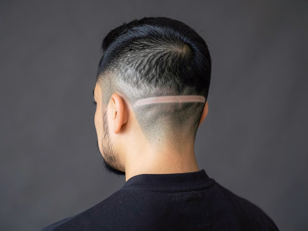 Man with a single line nape design haircut