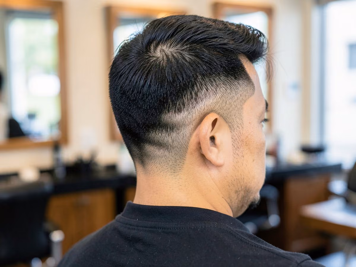 Man with a soft corner blocked nape haircut