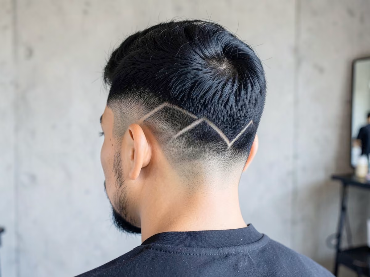 Man with a zigzag nape design haircut
