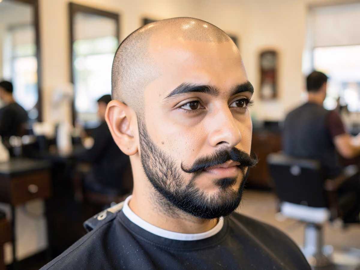 Man with a bald with balbo beard haircut