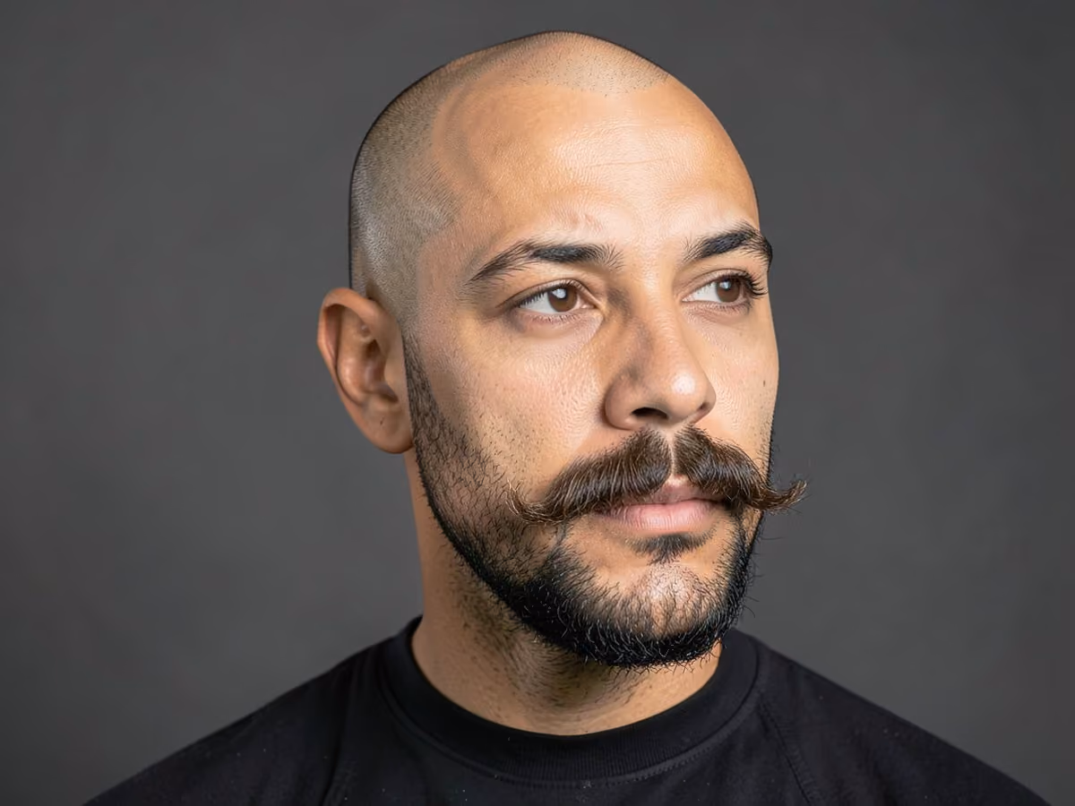 Man with a bald with beardstache haircut