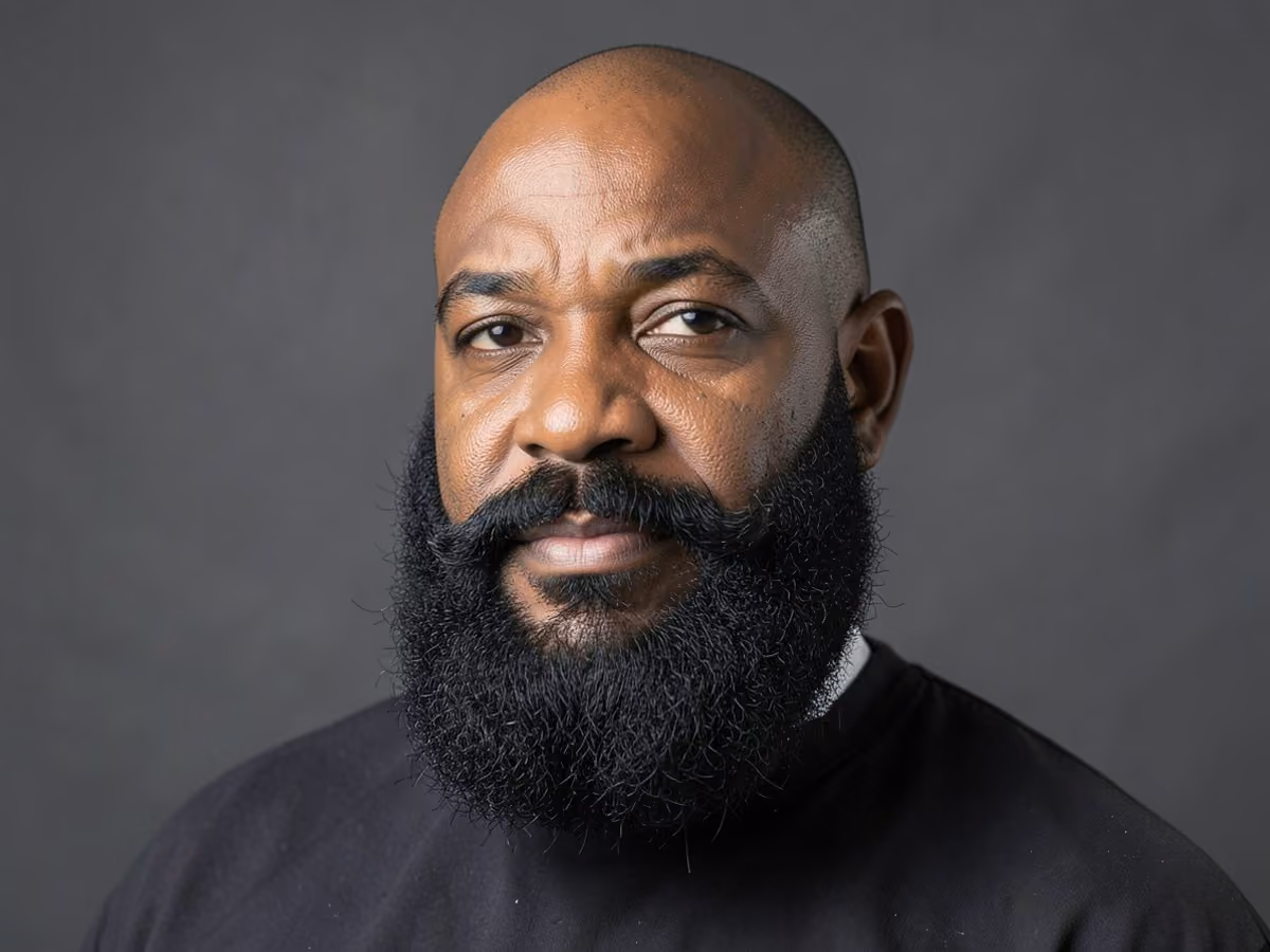 Man with a bald with garibaldi beard haircut