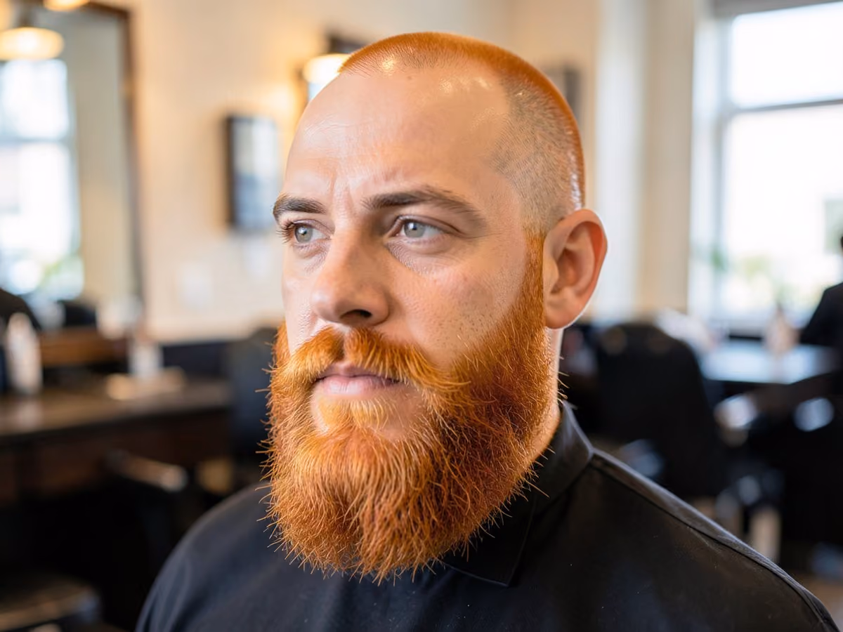 Man with a bald with red beard haircut