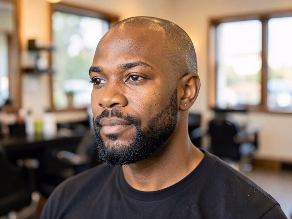 Man with a bald with short beard haircut