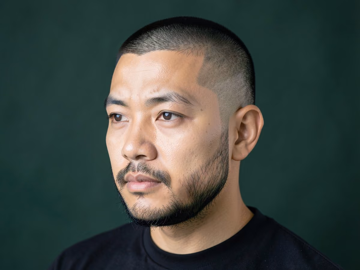 Man with a buzz cut with faded beard