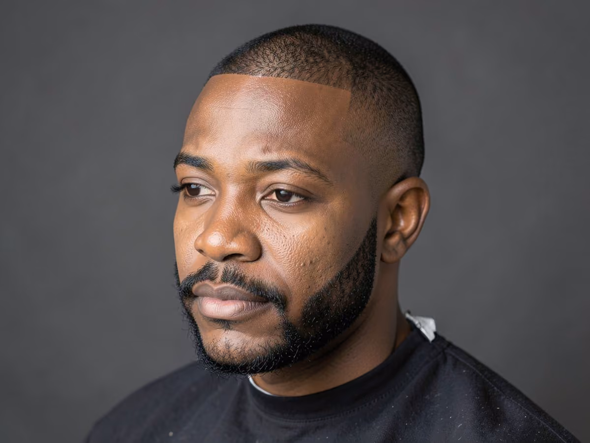 Man with a buzz cut with mutton chops