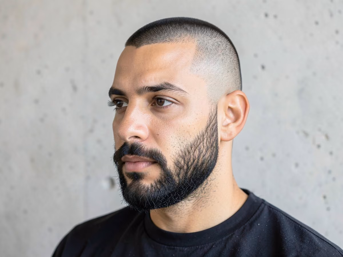 Man with a zero guard buzz with beard