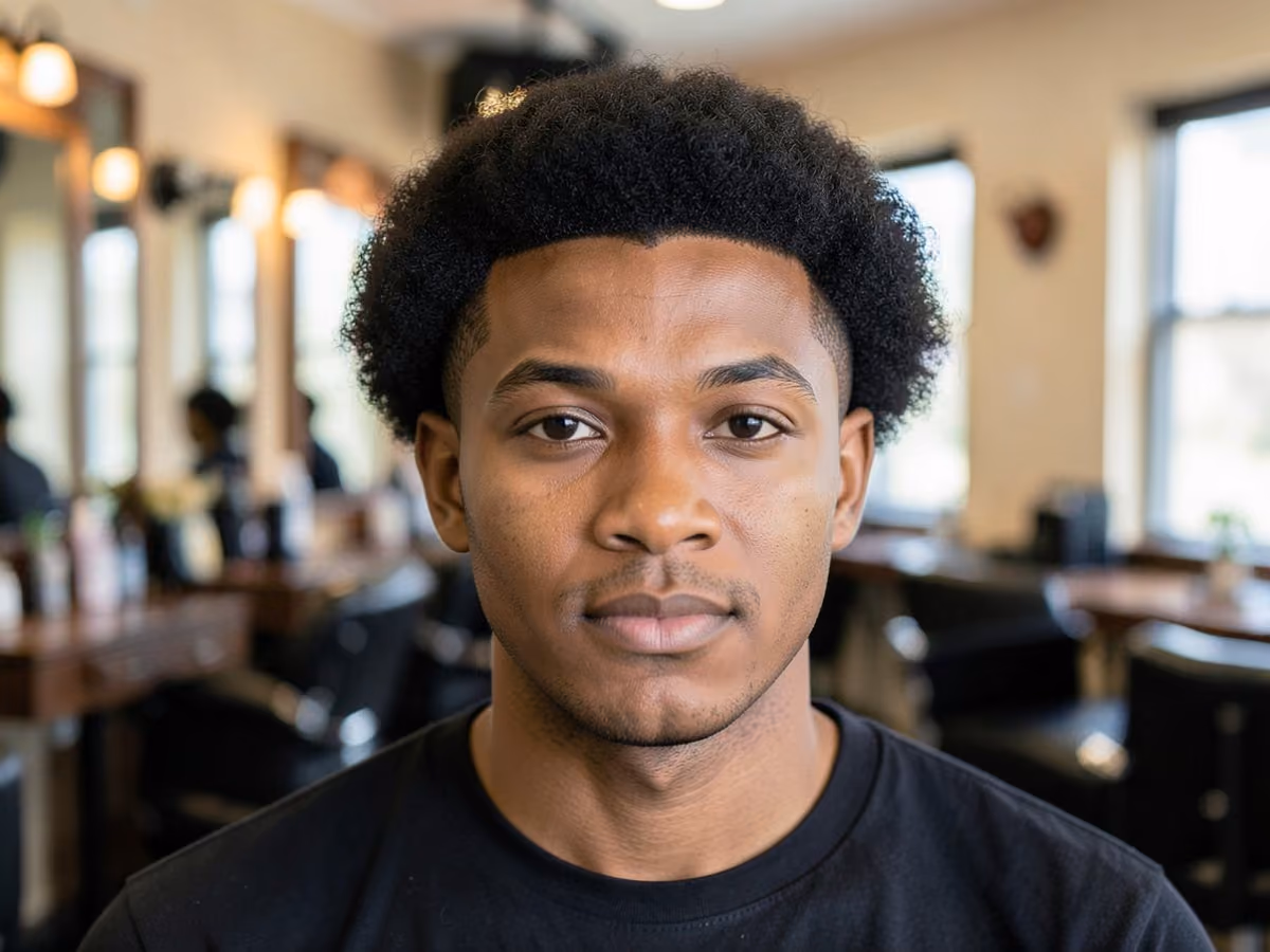 Man with a baseball afro with taper haircut