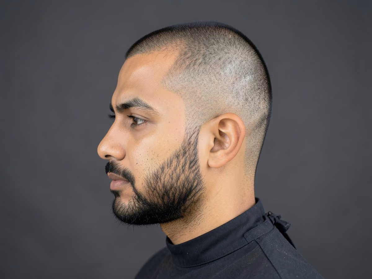 Man with a baseball buzz cut