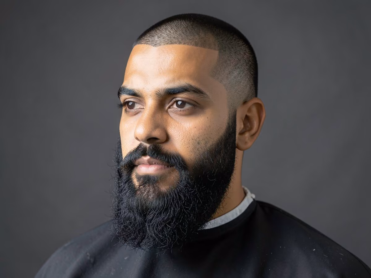 Man with a baseball buzz with full beard