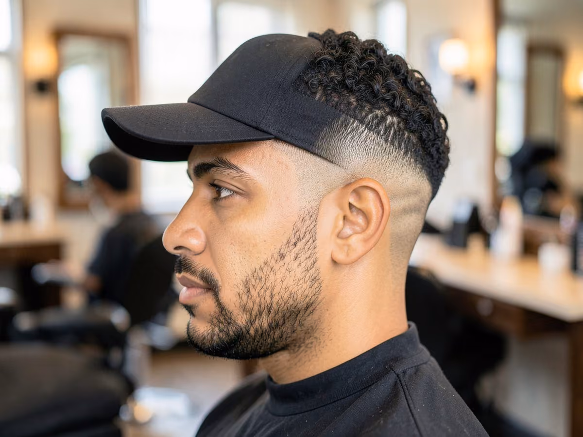 Man with a baseball caesar cut