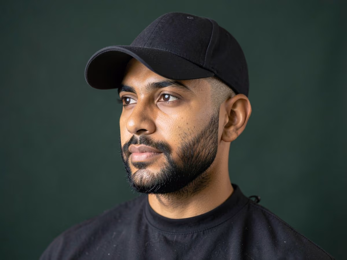 Man with a baseball crew cut with short beard