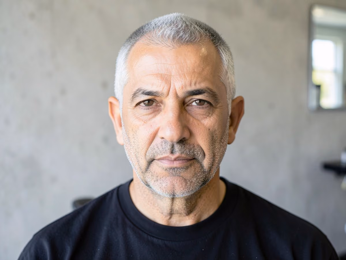 Man with a baseball crew cut