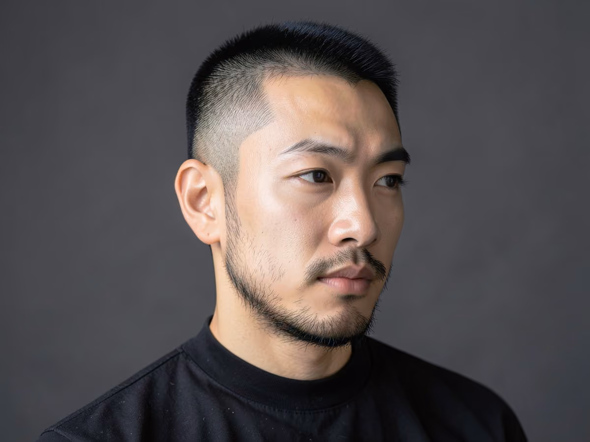 Man with a baseball crop with stubble haircut