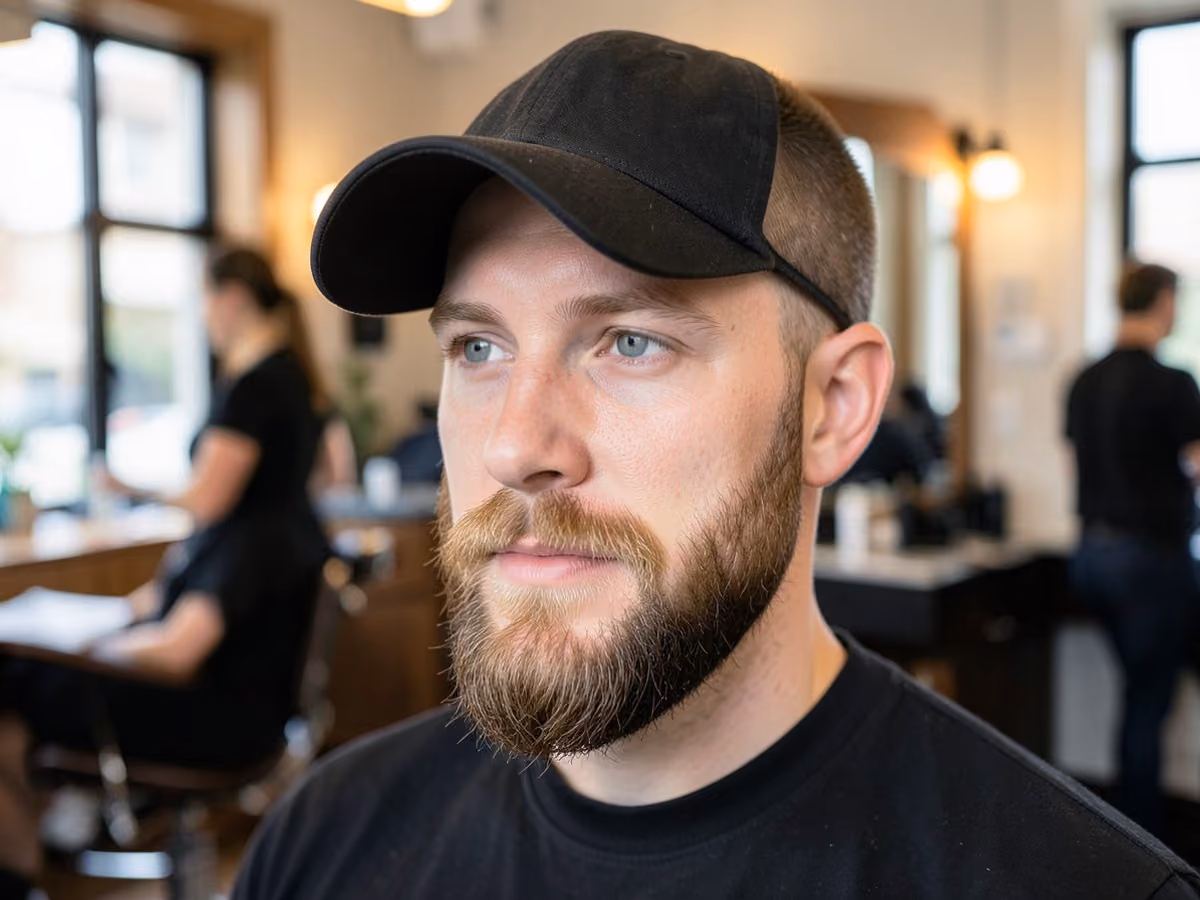 Man with a baseball haircut for thin hair