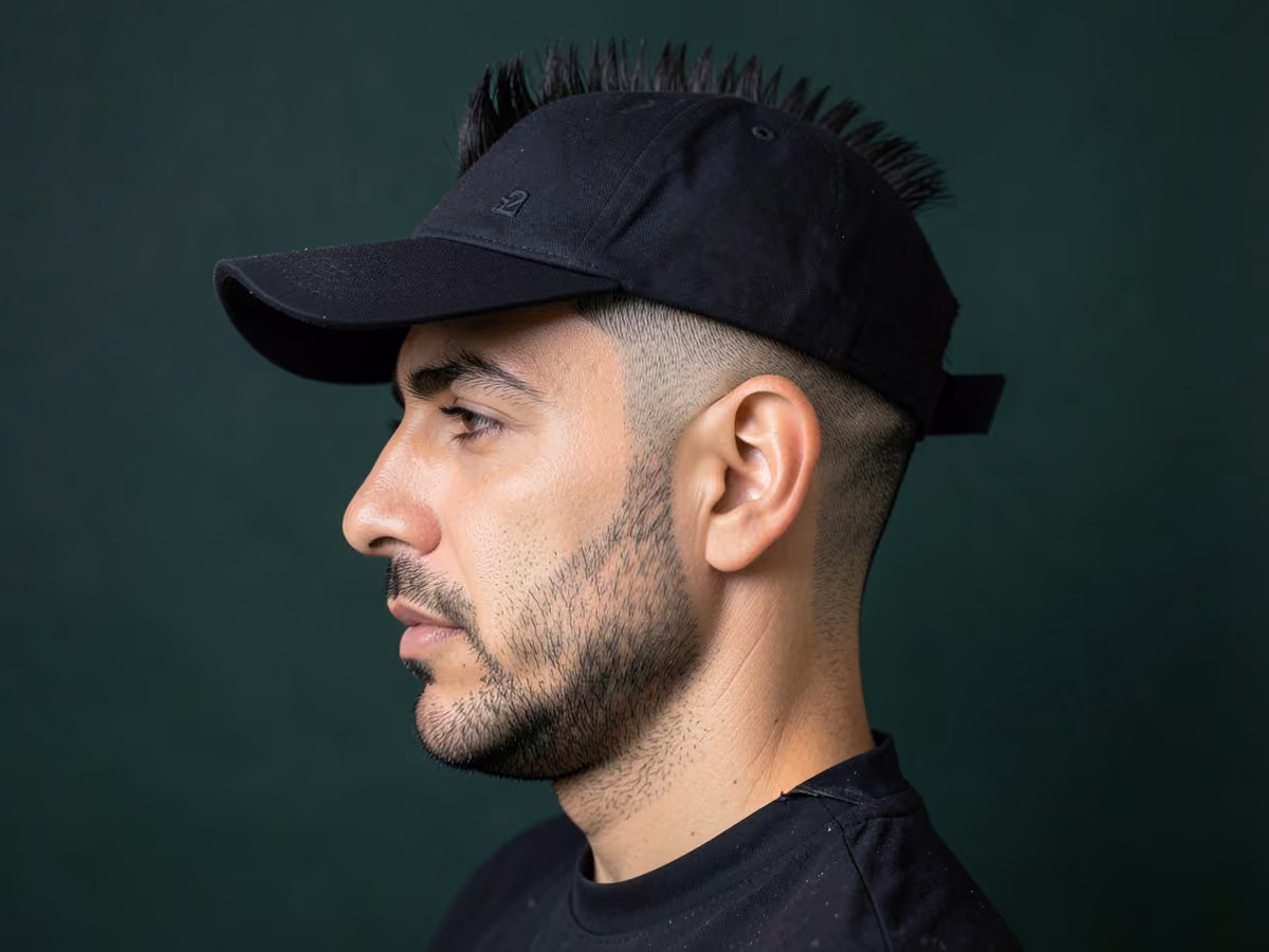 Man with a baseball mohawk fade