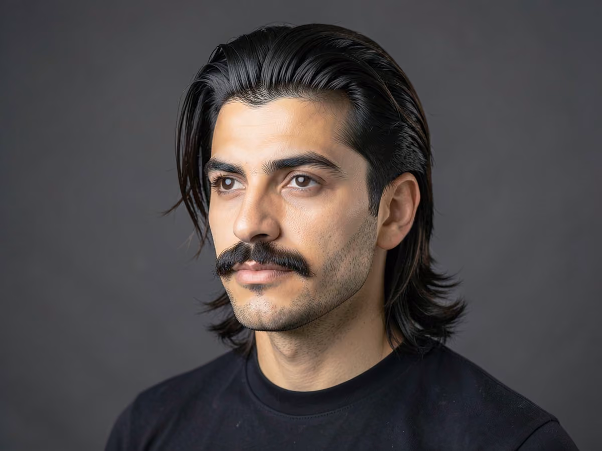 Man with a baseball mullet with mustache