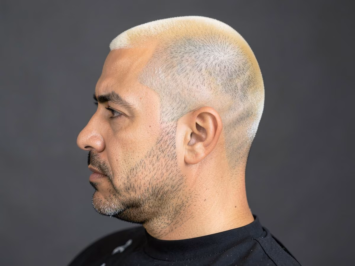 Man with a bleached baseball buzz cut