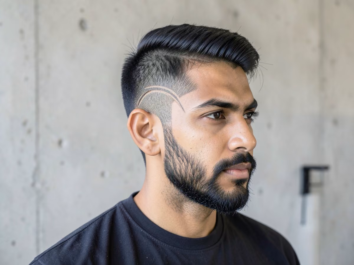 Man with a beard fade with hair design