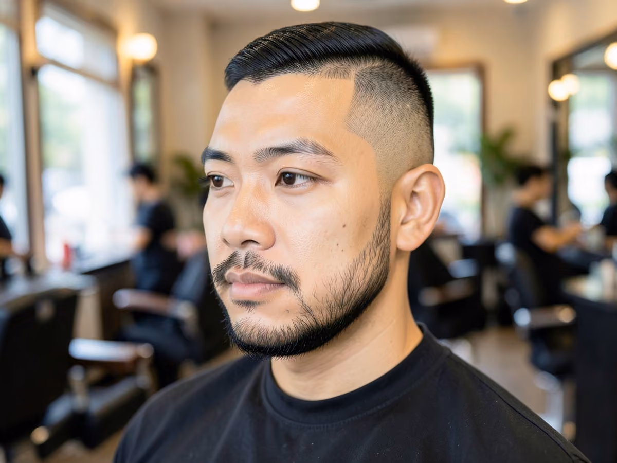 Man with a beard fade with line up