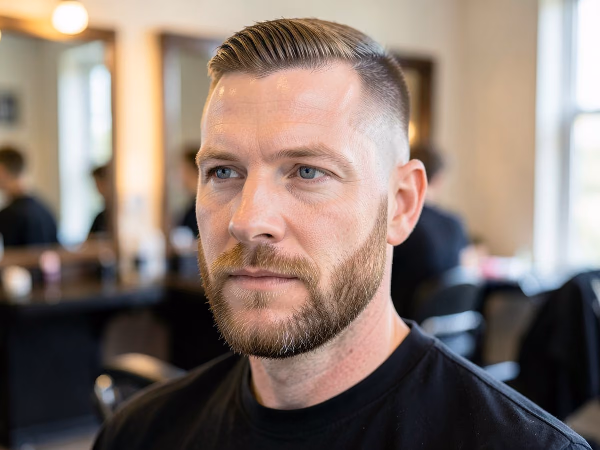 Man with a beard fade with low cheek line